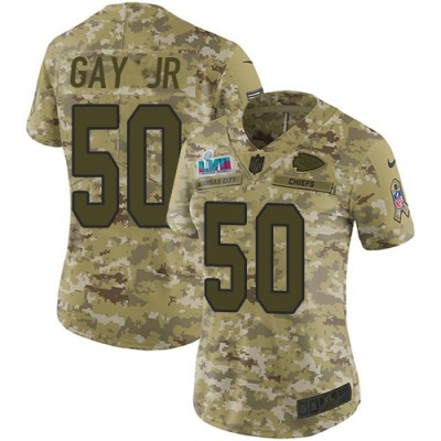Nike Kansas City Chiefs #50 Willie Gay Jr. Camo Super Bowl LVII Patch Women's Stitched NFL Limited 2018 Salute To Service Jersey